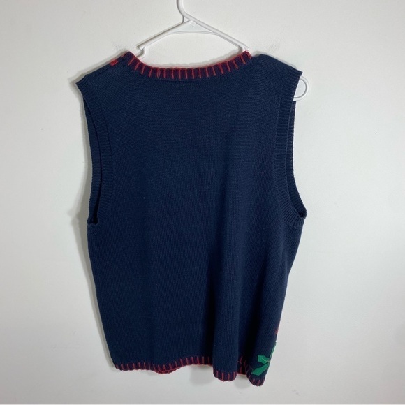 Vintage Knit Sweater Vest Red Cardinal Holly Leaves Christmas Large Blue Women’s - Picture 3 of 5
